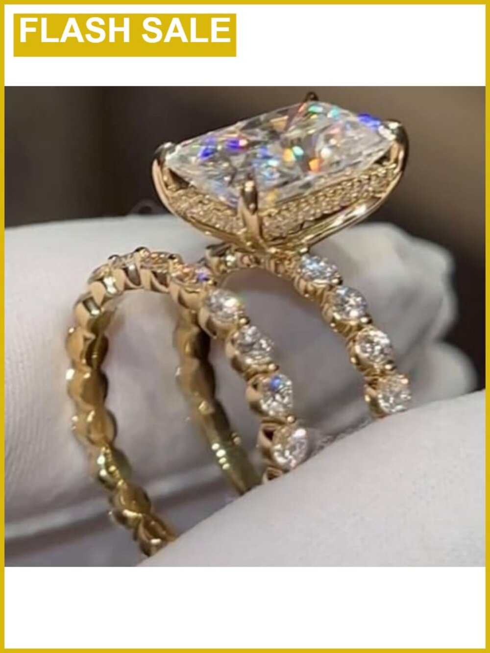 5ct Radiant Cut Engagement Ring Set 14K Gold Plated AAAAA Simulated Diamond